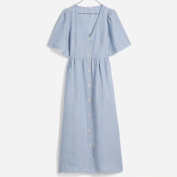 Cassie Button-Front Midi Dress in Linen - Picture 1 of 10